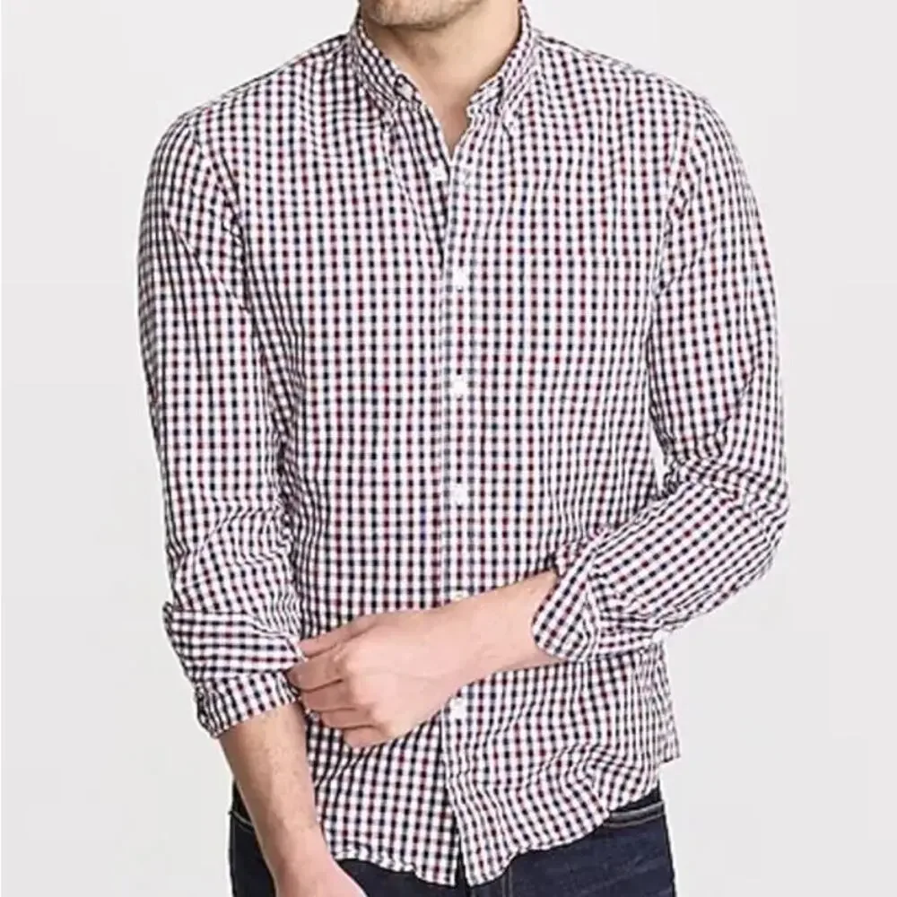 J. Crew Shirt Men L Red Blue Gingham Check Plaid Long Sleeve Button Down 31872